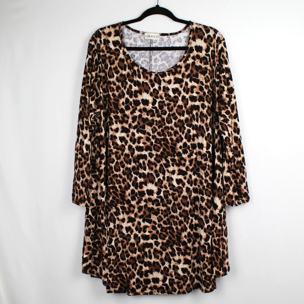 Leopard Print Long Sleeve A-Line Trapeze Dress 4X